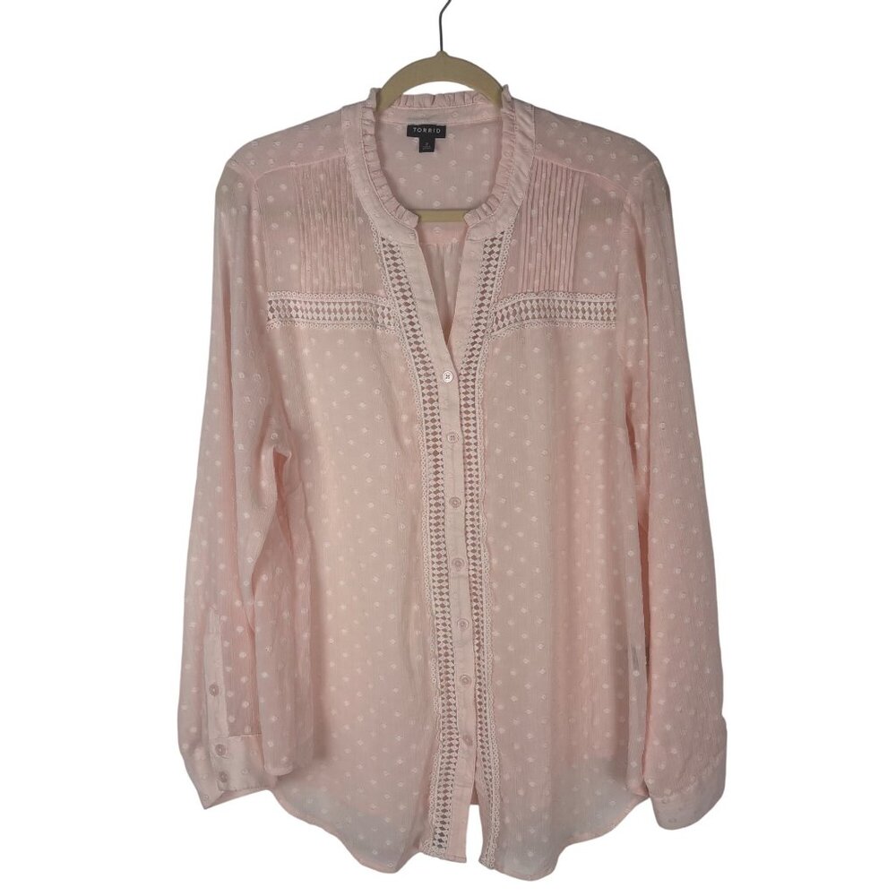 Torrid Plus Size 2X Pink Sheer Blouse Top Swiss Dot Pattern